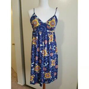 Nieves Lavi Blue Multi-Color Silk Spaghetti Strap Knee Length Dress Size 6